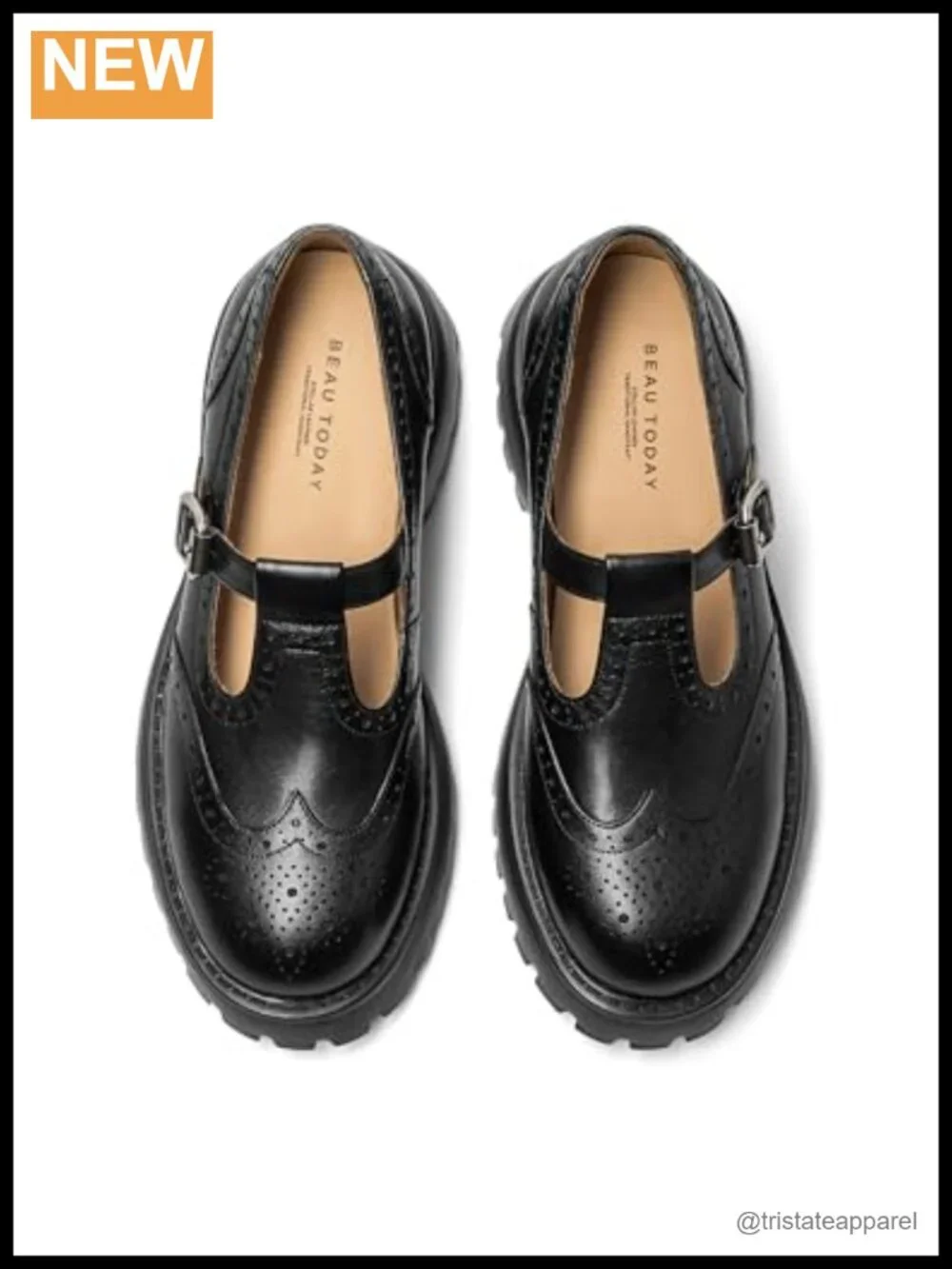 Oil-Waxed Lambskin Platform T-Strap Mary Jane Oxfords Wingtip Brogue